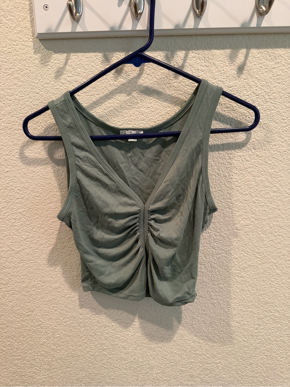 silence + noise Olive Green Ruched V-Neck Crop Tank